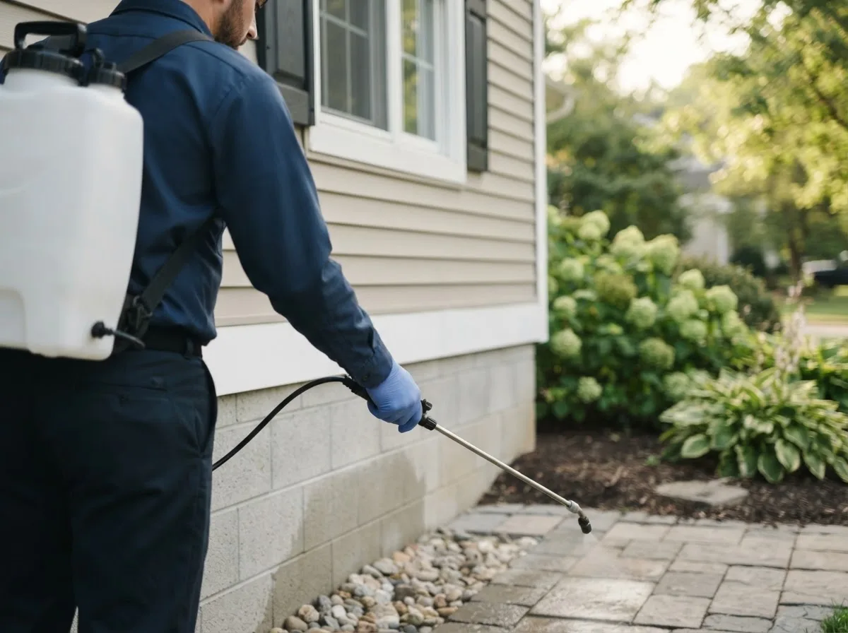 Pest control technician inspecting a home in New Martinsville, WV